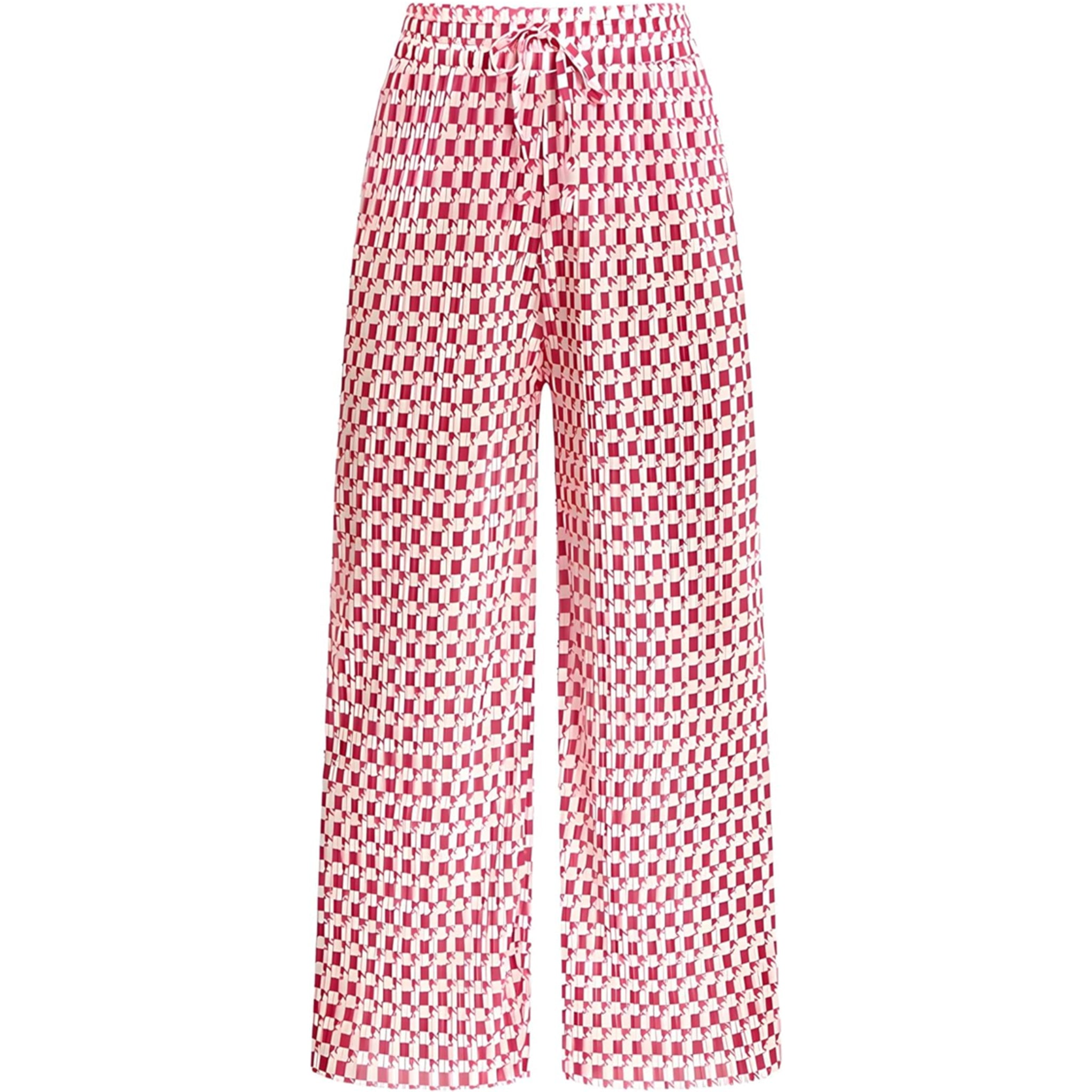 Ladies fuchsia pink and White Check Design Palazzo Trousers – Wide Leg Lightweight Summer Pants